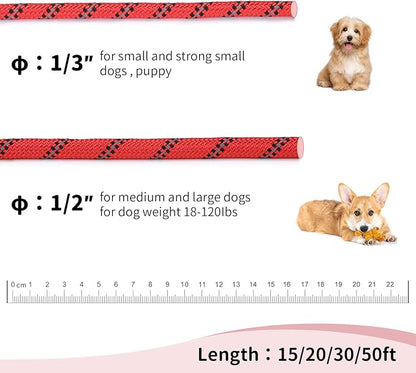 Long Dog Leash for Training 20Ft-Reflective Nylon Rope with Swivel Hook-Recall Agility Lead for Large Small Medium Dogs Outside Walking Hiking-Red Diam 1/2"