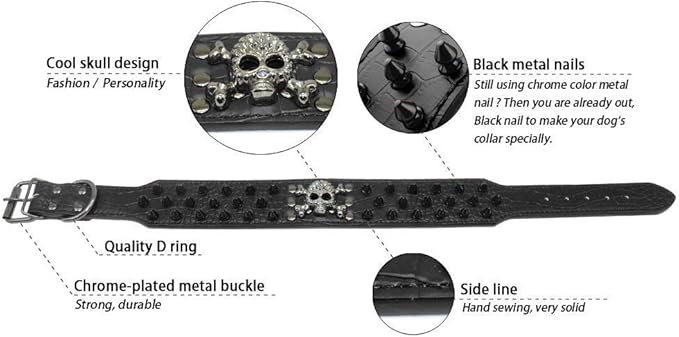 Serijoars Spiked Studded Dog Collar, PU Leather Dog Collar, Adjustable Pet Collars for Medium or Large Breed Pet (XL, Black2)