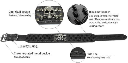 Serijoars Spiked Studded Dog Collar, PU Leather Dog Collar, Adjustable Pet Collars for Medium or Large Breed Pet (L, Gold Brown2)