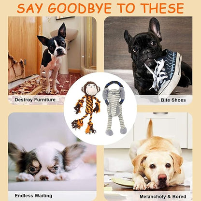 Rope Dog Toys to Keep Them Busy - Tug of War Dog Toys for Boredom Plush Interactive Squeaky Puppy Toys for Small Medium Large Dogs, Training Birthday Gifts