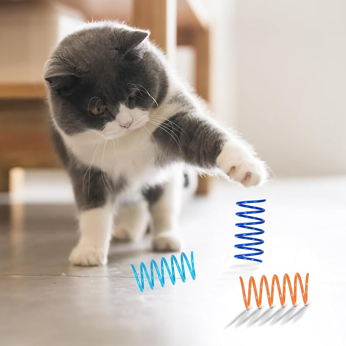 FAXLEVY 135 Pack 9 Colors Cat Spring Toys, Interactive Coil Plastic Spiral Spring Cat Toys for Indoor Cats Hunting, Biting, Swatting, and Active Play