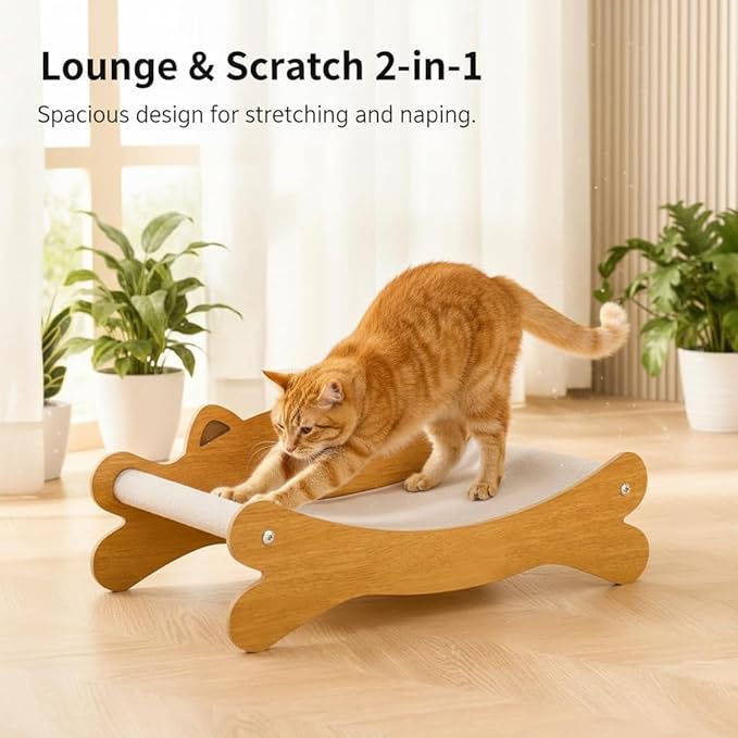 RizzQi Cat Scratcher Bed for Indoor Cats & Hammock Lounge & Scratch Pad,Wooden Modern Cat Scratcher & Cat Beds & Furniture Sturdy and Durable for All Types of Cats Play and Rest