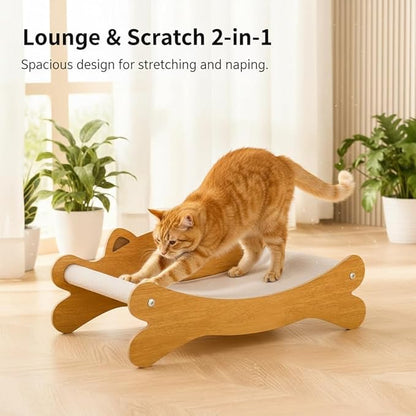 RizzQi Cat Scratcher Bed for Indoor Cats & Hammock Lounge & Scratch Pad,Wooden Modern Cat Scratcher & Cat Beds & Furniture Sturdy and Durable for All Types of Cats Play and Rest