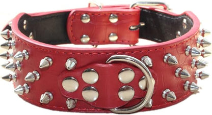 Serijoars Spiked Studded Dog Collar, PU Leather Dog Collar, Adjustable Pet Collars for Medium or Large Breed Pet (M, Red1)