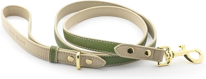 Nina Woof Rio Vegan Leather Dog Leash (4ft) Padded Luxury Lead for Dogs & Ideal Long Compatible with Dog Collars (Olive)