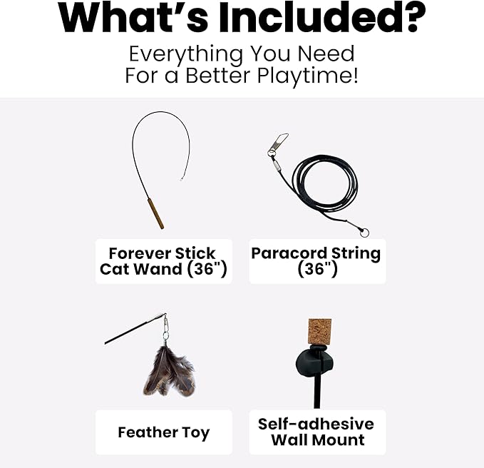repounce Forever Stick 2 Pack - The Unbreakable Cat Toy Wand, Extra Long Durable Interactive Cat Toy for Indoor Cats, Feather Kitten Toys for Bored Indoor Adult Cats, Bird Teaser Cat Accessories