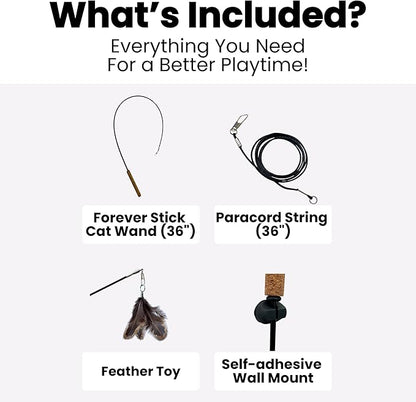 repounce Forever Stick 2 Pack - The Unbreakable Cat Toy Wand, Extra Long Durable Interactive Cat Toy for Indoor Cats, Feather Kitten Toys for Bored Indoor Adult Cats, Bird Teaser Cat Accessories