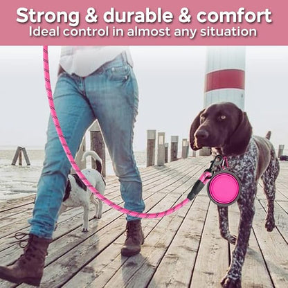 COOYOO 2 Pack Dog Leash 6 FT Heavy Duty - Comfortable Padded Handle - Reflective Dog Leash for Medium Large Dogs with Collapsible Pet Bowl Set 1-Black+Pink