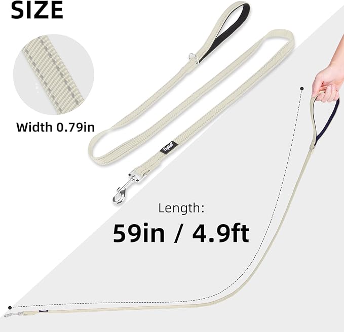 PUPTECK Reflective Dog Leash with Comfortable Padded Handle Durable Nylon Dog Lead for Small Medium and Large Dogs Cats Walking Running Training Outside, Beige