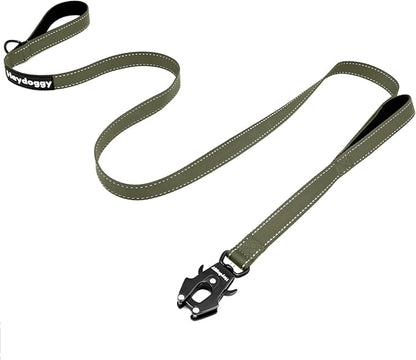 Strong Heavy Duty Dog Leash - 5ft Reflective Nylon Training Leash with Soft Padded Double Handle & Auto Lock Frog Clip - Safety Traffic Control for Large Medium Small Dogs No Pull Walk Army Green,5ft