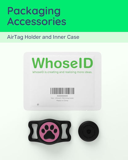 WhoseID IP68 Waterpoof Dog Air tag Holder, Stretchy Silicone Full Body Covered Apple Air Tag Holder for Dog Cat Collar Fit All Width Collar (Black & Rose, 1 Pack)