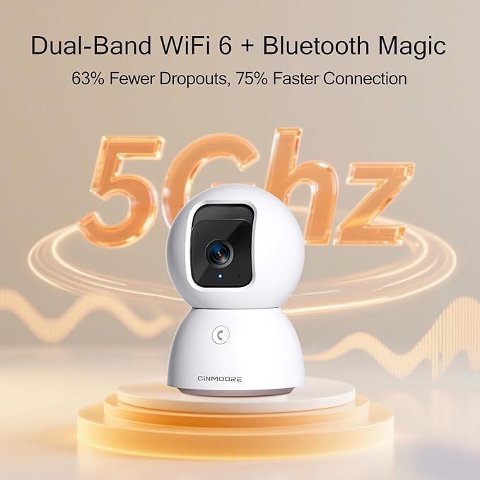 CINMOORE 5G Security Camera Indoor 2-Pack, No-Monthly-Fee AI Tracking Facial Recognition, 3K Pet/Dog Camera with Speaker/Phone App, PTZ WiFi Baby Monitor Cameras for Home Security, 0-Glow Night Vision