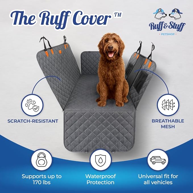 Ruff & Stuff Dog Car Seat Hard Bottom Cover for Back Seat Up to 170lbs | for All Vehicles | Waterproof Scratch-Resistan (Gray) (Gray)