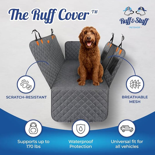Ruff & Stuff Dog Car Seat Hard Bottom Cover for Back Seat Up to 170lbs | for All Vehicles | Waterproof Scratch-Resistan (Gray) (Gray)