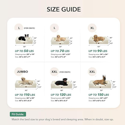 Casa Paw Orthopedic XL Dog Beds, Waterproof Memory Foam Big Pet Bed for Extra Large Sized Dogs 45x35Inch, Non-Slip Bottom and Egg-Crate Foam Dog Couch Bed with Washable Removable Cover, Beige