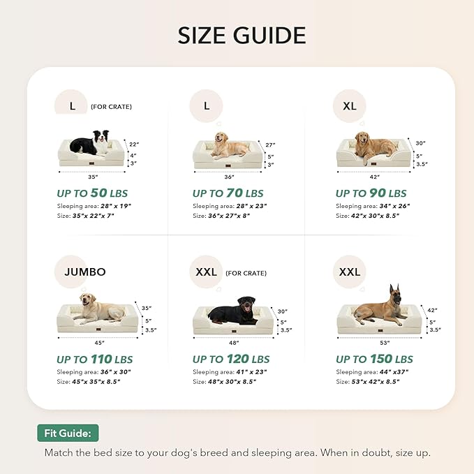 Casa Paw Orthopedic Dog Beds for Extra Large Sized Dogs, Waterproof Memory Foam XL Pet Bed with Sides 42x30Inch, Non-Slip and Egg-Crate Foam Big Dog Couch Bed with Removable Washable Cover, Beige