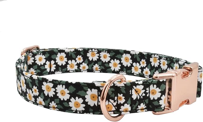 Metal Buckle Dog Collar, Durable Adjustable Dog Collar Soft for Small Medium Large Dogs (001-Black Flower, S(10-14in)