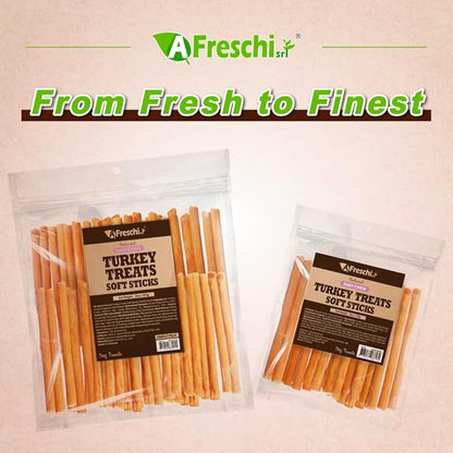 A Freschi srl Soft Turkey Dog Treats, USA-Sourced Trukey, All-Natural, Hypoallergenic, High-Protein, Low-Fat, Healthy & Easily Digestible, Puppy & Training Snack, Stick 6oz