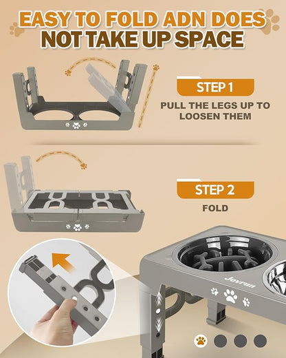 Elevated Dog Bowls, Dog Feeder with 1*Stainless Steel Dishes & 1*Slow Feeder Bowl, 5 Heights Adjustable Raised Stand for Medium Large, Food Dishes with Non-Slip Feet
