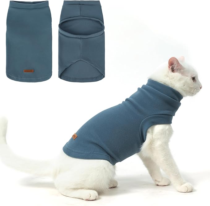 EXPAWLORER Soft Cat Sweater - Sweaters for Cats Only Warm Kitten Clothes, Fall and Winter Pet Coat Pullover Design, Fleece Sweatshirt Clothing Also for Puppy Small Dogs, Blue Medium