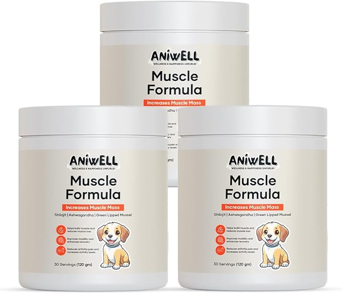 Muscle & Vitality Formula for Dogs with Ashwagandha, Shilajit, Green Lipped Mussel & Glucosamine | Pack of 3