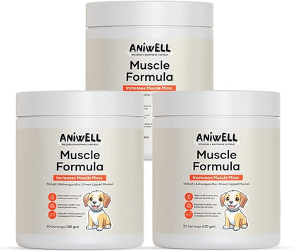 Muscle & Vitality Formula for Dogs with Ashwagandha, Shilajit, Green Lipped Mussel & Glucosamine | Pack of 3