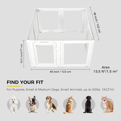 EVERFRONT Clear Acrylic Plastic Dog Playpen - Clear Dog Play Pen - Easy Assemble Acrylic Dog Playpen - Puppy Playpen, Cat Playpen, Small Animal Playpen, Dog Play Pen Indoors (White, 30.3" H, 8PCS)