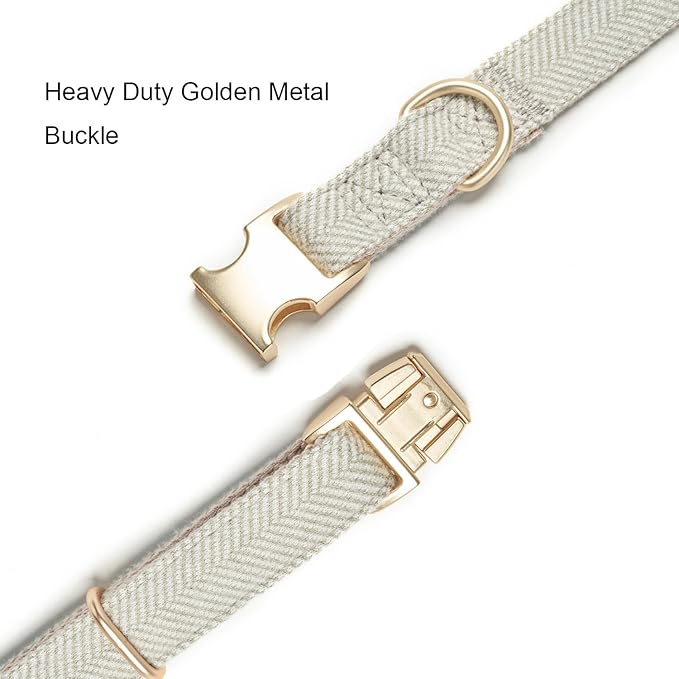 Soft Hemp Dog Collar and Leash Set Adjustable Woven Tweed Dog Collars with Metal Buckle and Lead for Small Medium Large Dogs,Grey