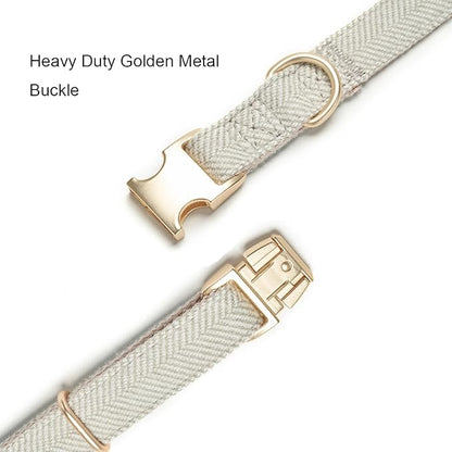 Soft Hemp Dog Collar and Leash Set Adjustable Woven Tweed Dog Collars with Metal Buckle and Lead for Small Medium Large Dogs,Grey