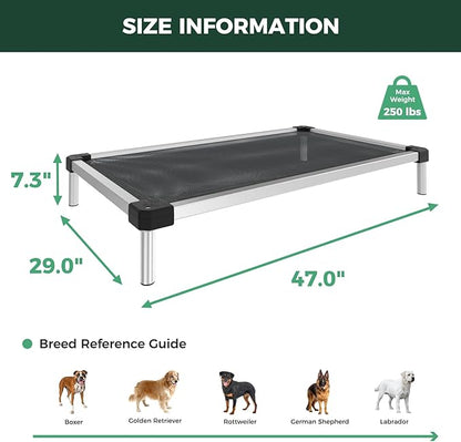 FXW TitanNest Chew-Proof Elevated Dog Bed, Raised Cot for Indoor/Outdoor/Camping Use, Durable & Waterproof Cooling Pet Bed for Large Dogs, 47.0" L x 29.0" W x 7.3" H, Black