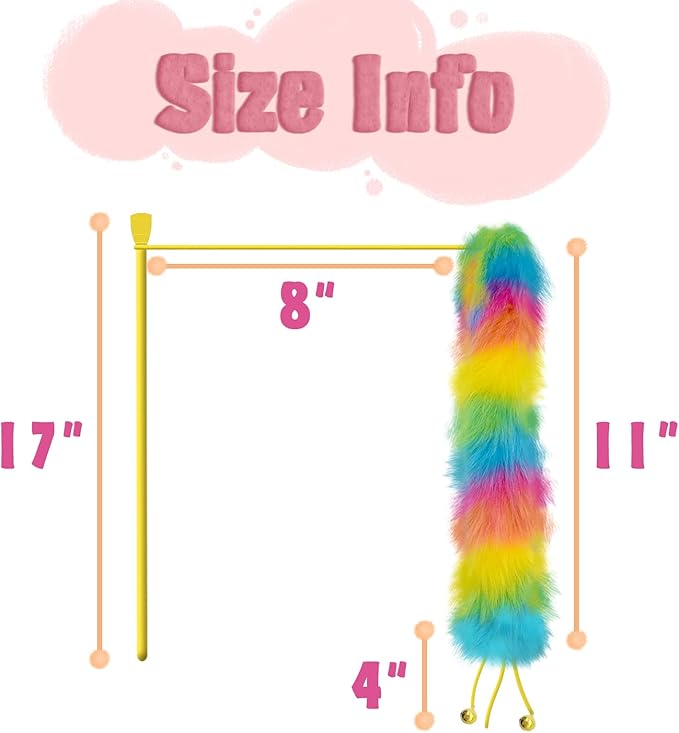 Lepawit 2 Pack Cat Wand Toy, Rainbow Cat Feather Toys with Bells, Teaser Wand with Soft Furry Tail, Interactive Toys for Indoor Cats & Kitten & Kitty