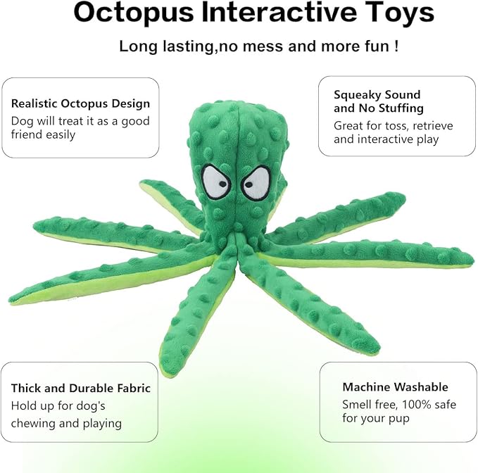 CPYOSN Dog Squeaky Toys Octopus - No Stuffing Crinkle Plush Dog Toys for Puppy Teething, Durable Interactive Dog Chew Toys for Small, Medium and Large Dogs Training and Reduce Boredom, 2 Pack