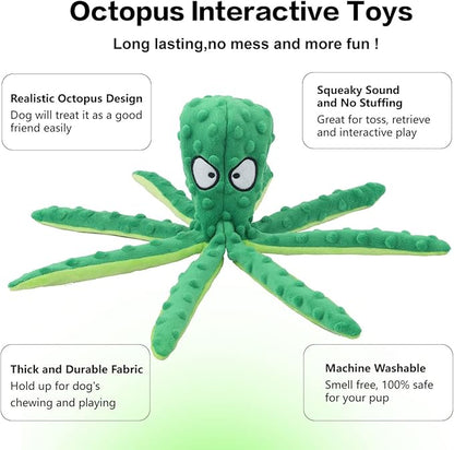 CPYOSN Dog Squeaky Toys Octopus - No Stuffing Crinkle Plush Dog Toys for Puppy Teething, Durable Interactive Dog Chew Toys for Small, Medium and Large Dogs Training and Reduce Boredom, 2 Pack