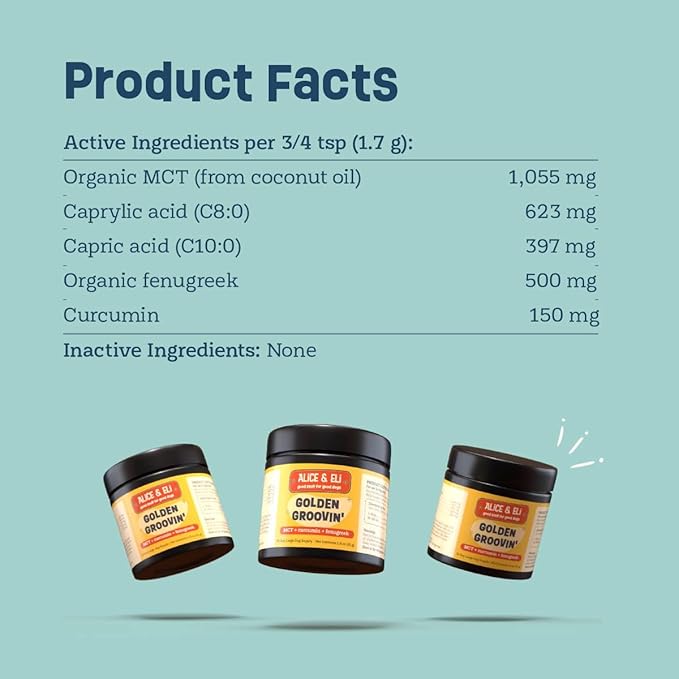 Alice & Eli Golden Groovin' - Turmeric for Dogs - Natural Immune & Joint Support for Dogs - with Organic Curcumin, MCT & Fenugreek - 30 Day Large Dog Supply