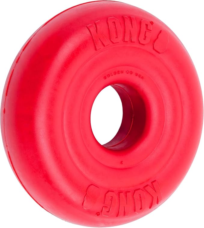 KONG Donut Dog Toy – Durable Natural Rubber Chew & Fetch Toy – Promotes Healthy Teeth & Gums, Fun Bounce & Roll, Gentle on Mouth (Large/X-Large)