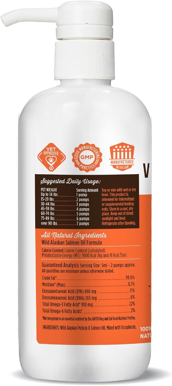 Dr. Joseph's VetPro Complete Wild Alaskan Salmon Oil Supplement for Dogs & Cats, 16 Ounces, Omega 3 & 6 Liquid Fish Oil, EPA + DHA Fatty Acids, Coat & Joint Support, Helps Dry Skin & Allergies