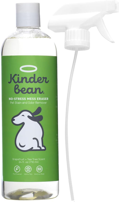 Kinderbean Dog & Cat Urine Stain and Odor Eliminator for Carpet, Upholstery, Hard Floors - Single 24 oz., Grapefruit Tea Tree Scent, Enzyme Bio-Active Formula with Squeeze and Spray Top