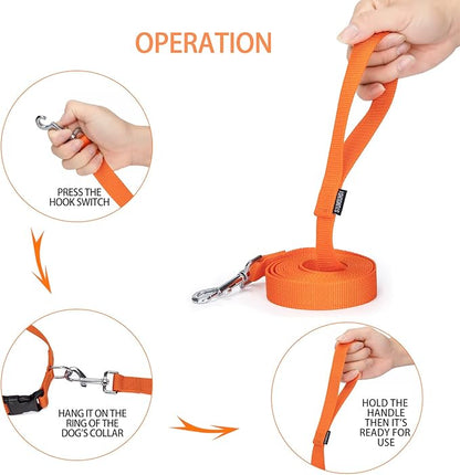 Siumouhoi Strong Durable Nylon Dog Training Leash, 1 Inch Wide Traction Rope, 6 ft 10ft 15ft Long, for Small and Medium Dog (Orange, 10 Feet)