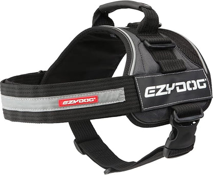EzyDog Convert Dog Harness – Trail-Ready Rugged Harness for Walking, Hiking & Outdoors with Reflective Piping, Badge Attachment Points, Traffic Handle, & Comfort Lining (Medium, Charcoal)