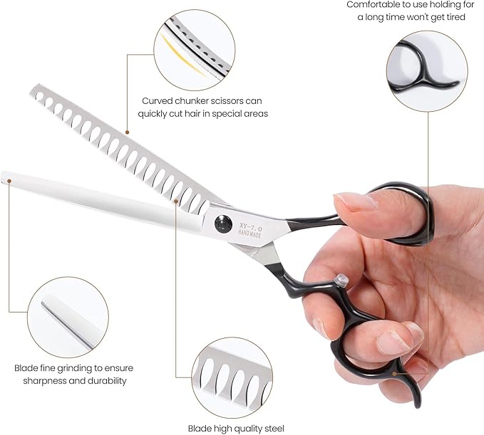 CITYWISH Dog Grooming Scissors,Curved Chunkers Shears Deg Grooming with Safety Round Tips, Sharp and Comfortable 4 in 1 Dog Scissers for Grooming