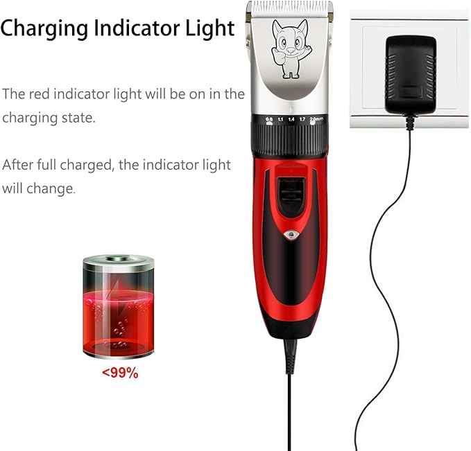 Highdas Dog Grooming Kit Clippers, Low Noise, Electric Quiet, Rechargeable, Cordless, Pet Hair Thick Coats Clippers Trimmers Set, Suitable for Dogs, Cats, and Other Pets(Red)