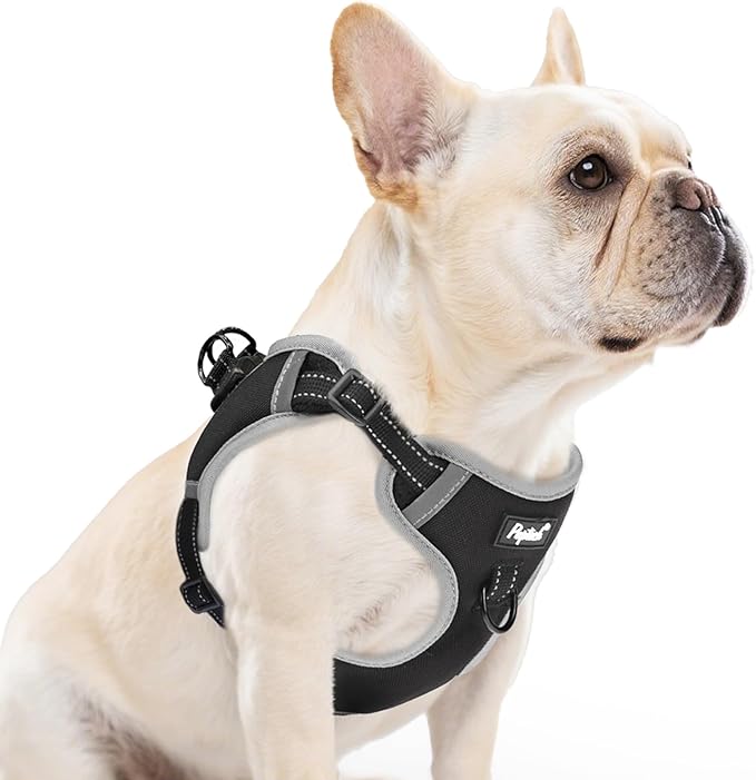 PUPTECK No Pull Dog Harness Small Medium Sized Dog, Adjustable Reflective Escape Proof Easy Control, Comfortable Soft Padded Step in Pet Vest Harness, Black, M