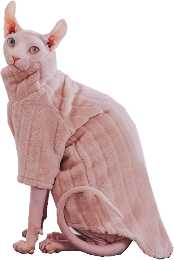 Turtleneck Sweater for Sphynx Cat Soft Coral Fleece Cat Clothes Thick Winter Warm Outfit Coat for Hairless Cats and Small Dogs Apparel with Sleeves (Pink, S (3-5 lbs))