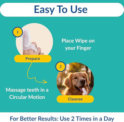 PUP PAW Vet Recommended Dog & Cat Dental Wipes - Freshens Breath - Easy Daily Oral Care - Dog Tooth Brushing Kit - Dental Finger Wipes for Pets - 50 Count