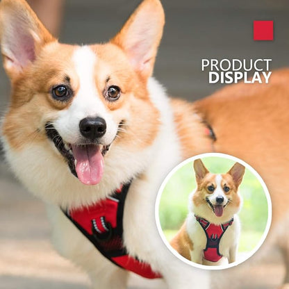 PoyPet No Pull Dog Harness, [Release on Neck] Reflective Adjustable No Choke Pet Vest with Front & Back 2 Leash Attachments, Soft Control Training Handle for Small Medium Large Dogs(Red,XL)