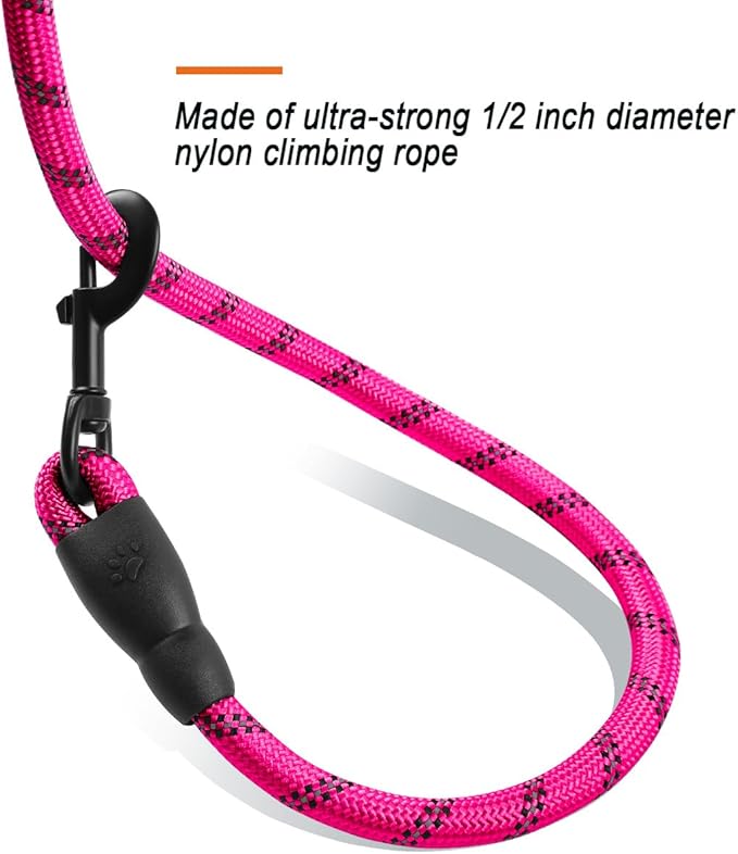 BARKBAY Dog Leashes for Large Dogs Heavy Duty Dog Leash 4/5/6 FT with Comfortable Padded Handle and Highly Reflective Threads for Medium Large Dogs Walking Training Running (6FT-1/2'',Fushcia)