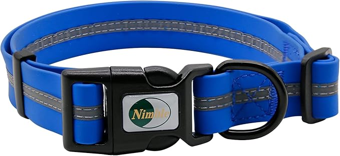 NIMBLE Dog Collar Waterproof Pet Collars Anti-Odor Durable Adjustable PVC & Polyester Soft with Reflective Cloth Stripe Basic Dog Collars S/M/L Sizes (Medium (11.81”-18.5”inches), Blue)