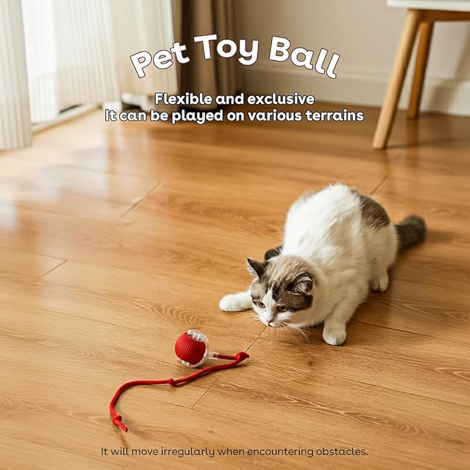 NatureTails Interactive Cat Toys for Indoor Cats,The 3rd Generation Agile Moving Cat Ball with Elastic Mesh Tail,Automatic Kitten Toys for Bored Indoor Adult Cats,Motion Activated (Red)