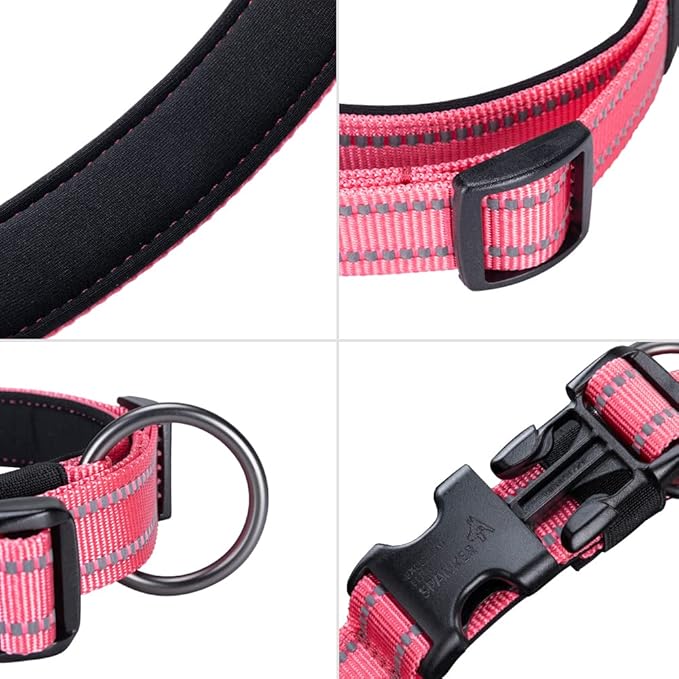 EXCELLENT ELITE SPANKER Reflective Dog Collar Classic Soft Padded Breathable Nylon Adjustable Pet Collar with Quick Release Buckle for Boy Girl Male Female Puppies Small Medium Large Dogs(Pink-S)