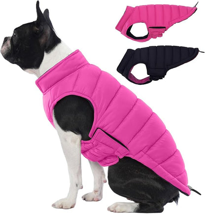 Lelepet Reversible Dog Coat Waterproof Dog Jacket Windproof Puffer Vest for Winter Warm Lightweight Coats for Small Dogs Adjustbale Hook & Loop Pet Apparel with Leash Hole, Shih Tzu, Rose Red, S